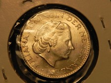 1 GULDEN 1965 JULIANA KONINGIN DER NETHERLANDS .720 SILVER COIN KM#184 UNC