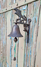 Rare Antique Bell Entrance Door Bell Dolphins On Waves Decor