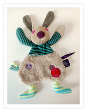 Doudou Lapin/Chien Beige Bleu