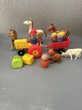 Vintage Fisher Price Little People Farm, Tractor, Luggage, Pig, Horse, Farmer