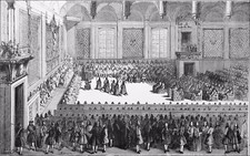 PREMIER LIT de JUSTICE tenu par LOUIS XV, agé de quatre ans - Gravure du 19e