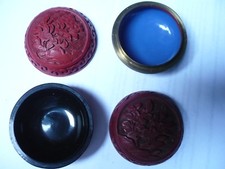 LAQUE ROUGE CHINOISE ""cinabre""" 2 boites une bois,l'autre métal