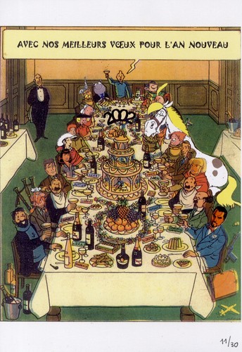 Tintin carte voeux diner - de, le