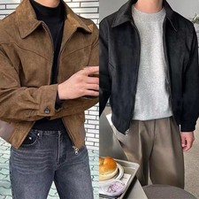 Manteau court homme Causal Wear style vintage en matière daim de qualité