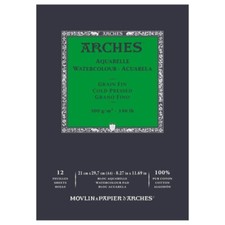Bloc - Aquarelle - A4 - 21x29,7cm - Grain fin - 12 feuilles - 300g - Arches
