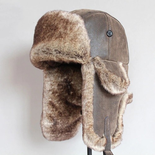 Chapka cuir marron avec - en,