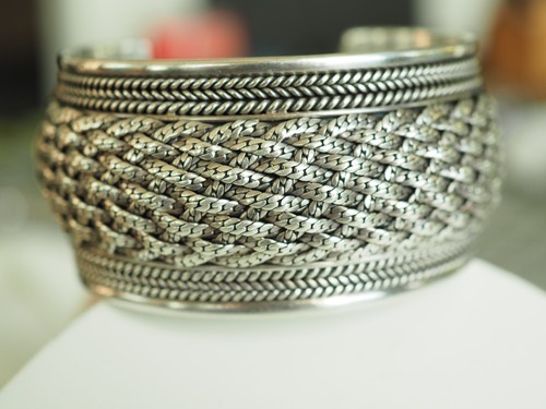 Gros bracelet manchette - manchette, argent