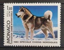 TIMBRE MONACO CHIEN ALASKAN