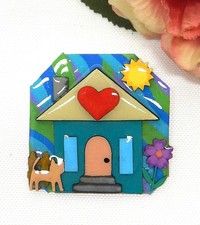 HANDCRAFTED MIXED MEDIA HOUSE PIN, OOAK COLLECTIBLE PINS BY ECHO & HARA