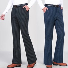 Hommes Patte D’Éléphant Vintage Évasé Pantalon Affaires Décontracté Rayé Slim