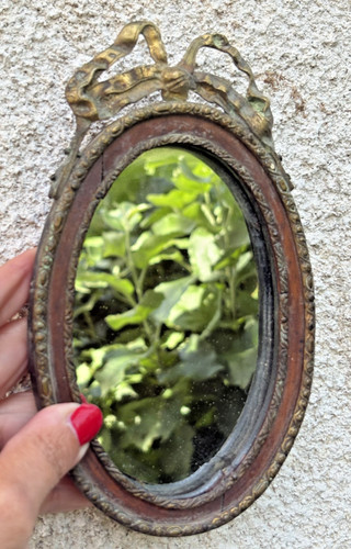 Ancien miroir ovale bois - ancien,