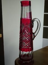 VAL SAINT LAMBERT ANTIQUE PITCHER CAN COLOR RED CRYSTAL CUT 35 cm