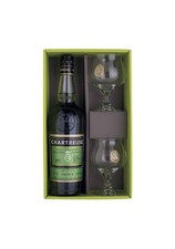COFFRET CHARTREUSE VERTE GREEN 70CL + 2 VERRES A LIQUEUR COLLECTOR- NEUF