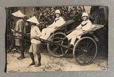 CARTE PHOTO INDOCHINE Militaire Colonial Saigon Uniforme Studio Pousse pousse