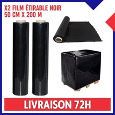 x2 Rouleau Film Plastique Étirable NOIR 50cm x 200m Emballage Palette Protection