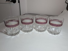 Vtg Italian Whiskey Lowball Glasses Set of 4 Etched Crystal Burgundy Gold MCM