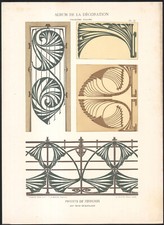 1900 Lithographie Art nouveau Projet de ferrures Ferronnerie René Beauclair