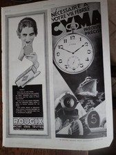CYMA Swiss watch + ROUGIX lip gloss advertising paper ILLUSTRATION 1928