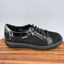 Mephisto Mobils Shoes Womens 7.5 Black Nubuck Patent Leather Zip Lace Up Sneaker