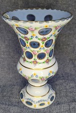 Bohemian crystal vase Medicis white and transparent gilded and painted czechoslovakia