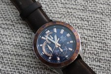 Men's Casio Edifice Classic Watch Chronograph Chrono Blue Bronze Leather 47mm
