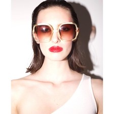 Ted Lapidus Vintage 1970s-80s Iconic Square Oversized Sunglasses *Amber & Gold* 