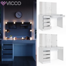 Coiffeuse Vicco Sherry blanche, table de maquillage, 5 tiroirs, commode