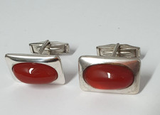 Boutons de manchettes argent et ambre - rectangulaire