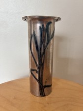 Heintz Sterling on Bronze Vase Rare French Gray Silver Patina Cattail