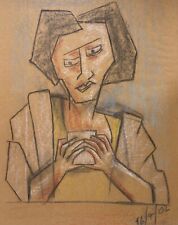 Cubism Female Portrait Mixed Media on Kraft Paper 2002 BDB