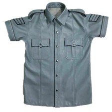 Hommes Cuir Chemise Manche Police Style D'Agneau Gris Couleur Uniforme