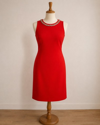 Robe rouge sans manches col - rouge,