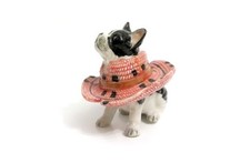 Porcelain Miniature _ DOG IN A HAT _ Display Case Object Collection