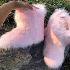 Women's Winter Fluffy Faux Fox Fur Boot Plush Warm Snow Boot Bottes Fashion Shoe