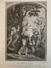 Début XIXe La Fuite En Egypte Gravure Ancienne 31x46 Michel Corneille Duflos ART