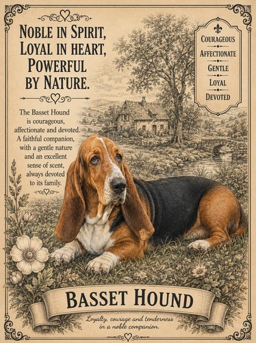 Affiche basset hound - a4, chien