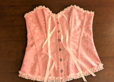 Women's XS Lace Up Boned Overbust PINK Corset Bustier Lingerie Bodyshaper Top