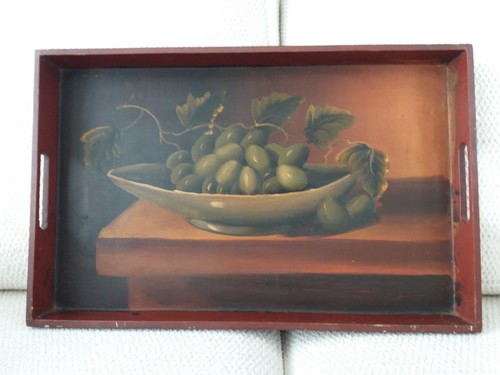 Ancien plateau bois peint - ancien,