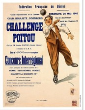 POSTER AFFICHE Boules Pétanque 1946 Challenge Poitou