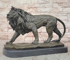 Lion Signée Statue Par Bronze