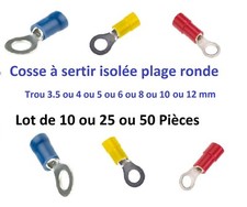 Cosse électrique isolée à sertir ronde 0.5 à 6mm² trou 3.5 à 13mm 10-25-50pièces