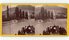 Switzerland, Clarens, Arrival of the boat the "Mont Blanc" at the pontoon, vintage stereo, 18