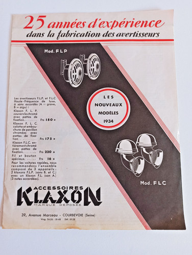 Rare catalogue tarif klaxon - rare,