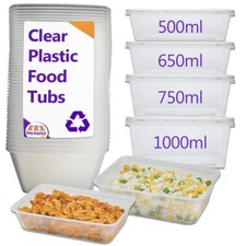 Plastic Food Containers Clear Tubs and Lids Takeaway Meal Microwave Freezer Safe