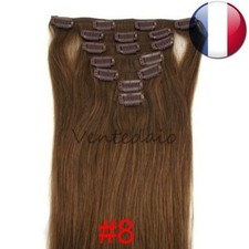 EXTENSIONS DE CHEVEUX A CLIPS 100% NATURELS REMY HAIR 53CM CHATAIN NOISETTE #8