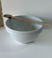 Ancien Saladier plat Grand Bol porcelaine Blanche PILLIVUYT & Cuillère Shabby