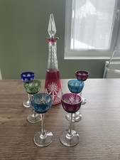 Ancien service à liqueur cristal taillé de couleur Saint Louis Val saint Lambert