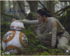 Daisy Ridley The Last Jedi Autographed 12" x 18" with BB-8 Photograph BAS