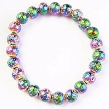 8mm Titanium Crystal Agate Druzy Quartz Geode Beads Stretchy Bracelet 7.5 Inch