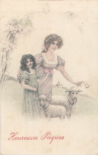 Illustree paques femme - cp,